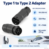 Nouvel adaptateur de charge pour véhicules électriques de type 1 à type 2, 110-250V AC, prise et prise de courant J1772 à IEC 62196 32A pour voitures électriques européennes