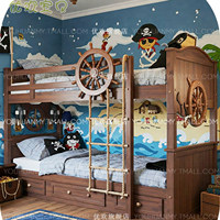 Lit superposé sur le thème des pirates pour chambre d'enfant, design hôtelier créatif personnalisé, lit mezzanine familial, lit bateau océanique, lit enfant luxueux