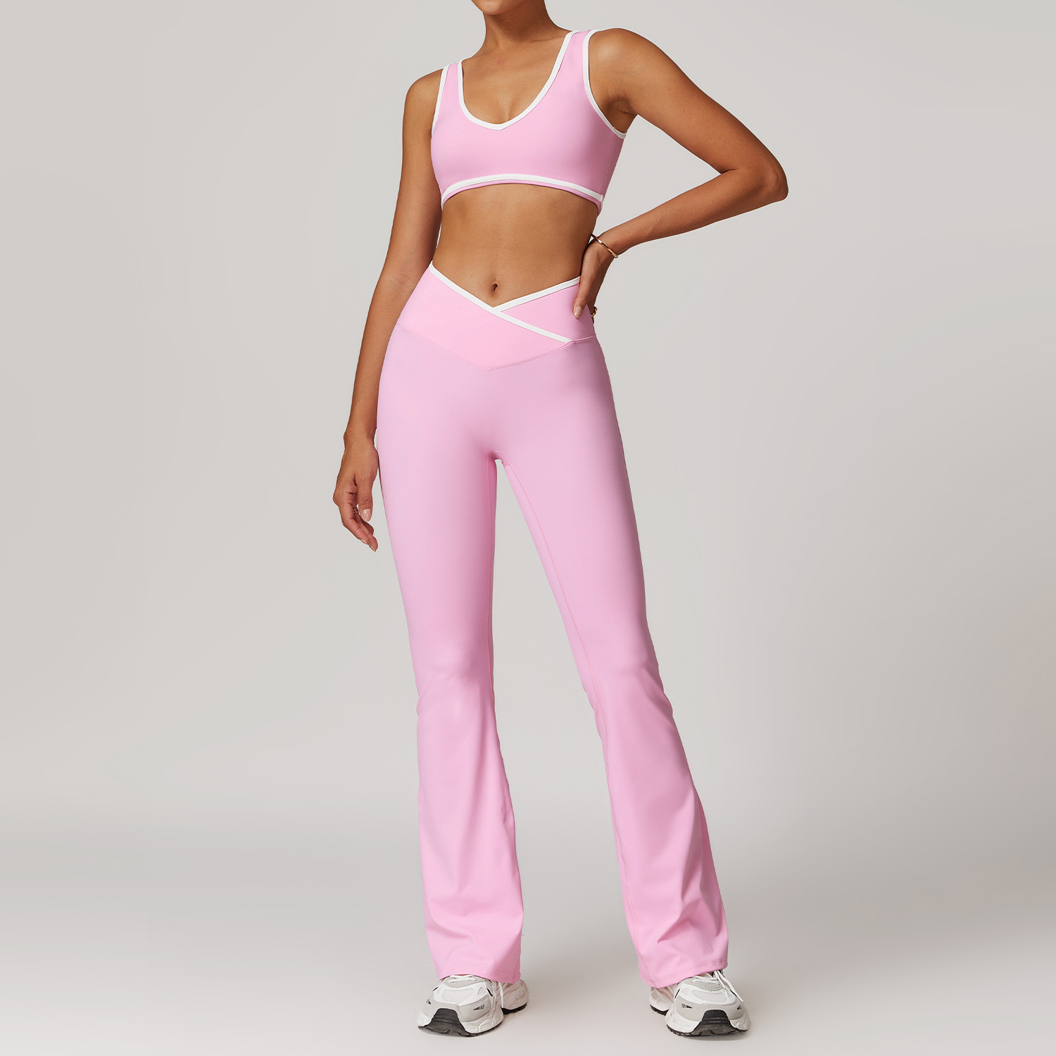 Girls Flare Yoga Pants Set Custom Logo Quick Dry Gym Training Workout Sports Fitness Wear Women Bra Sets