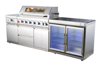 Cuisine extérieure personnalisée BBQ Grill avec armoires four à pizza îlot en acier noir autoportant avec 4 roues commercial lourd CE