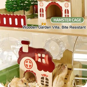 Nouvelle cage à hamster en acrylique 12 en 1 avec accessoires en bois, maison/villa pour hamster à deux ou trois étages avec tunnel et roue - Product Image 6