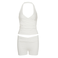 Conjunto Deportivo de Dos Piezas para Mujer, Top Deportivo con Espalda Cruzada y Pantalones Cortos, Cuello en V, Casual, Transpirable, de Secado Rápido y Ecológico