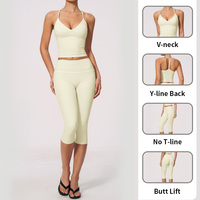 Set Yoga 2 Potong Pakaian Olahraga Wanita 2026, Bahan Nylon Bernapas dengan Jahitan Rapi, Tank Top Tali Y-line, Celana Olahraga High Waist Pengangkat Bokong