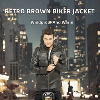 Blouson de moto rétro marron en peau de mouton pour homme 2026 avec fermeture éclair, épaulettes, bretelles et col à revers, multi-poches, pour la conduite