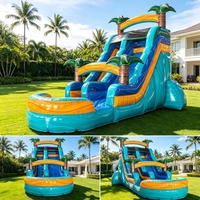 Toboggan aquatique gonflable sur le thème du Luau hawaïen avec palmiers, toboggan tropical commercial pour fête d'été