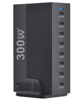 Chargeur rapide USB-C PD GaN 8 ports, sortie totale 300W, max 100W, hub de bureau, boîtier mat, protocole LED PPS, appareil universel