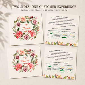 Cartes de remerciement avec motif couronne de roses aquarelle, cartes imprimées multi-floraux pour rappel de commentaires sur les commandes des petites entreprises - Product Image 2