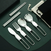 Ensemble de couverts de pique-nique et de camping portable pour l'extérieur, en acier inoxydable 304, couteau, fourchette, cuillère et baguettes pliables, surface PVD