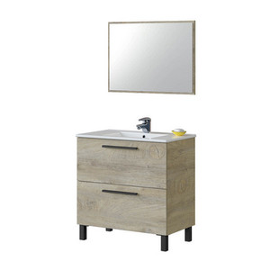 Meuble de salle de bain Athena/Albert en chêne d'Alaska avec 2 tiroirs 80x80x45 cm, vasque en céramique assemblée pour hôtels - Product Image 1