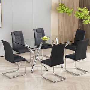 Chaises de salle à manger contemporaines en cuir PU de luxe, style industriel moderne avec pieds en chrome pour la maison ou la salle de bain - Product Image 1