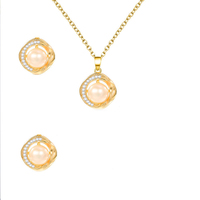 Parure de bijoux fantaisie plaqué or 18 carats avec zircon, design géométrique minimaliste, ensemble de mariée, boucles d'oreilles et collier en perles d'eau douce, étanche 2026