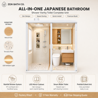 Unit Kamar Mandi Prefab Modern, Kamar Mandi Tertutup dengan Kaca Temper, Rangka Aluminium Alloy, Alas Keramik, Pemisah Area Kering dan Basah