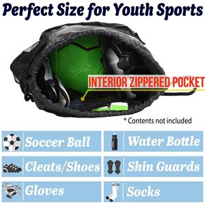 Wholesale Sports <b>Drawstring</b> Bags Waterproof Football Cinch Sack with Zippered Side Pocket Reflective Strip for Night Training - Product Image 2