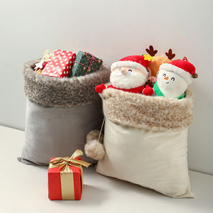Lussuosi Mini Sacchi di Babbo Natale Vuoti Ricamati per Regali di Buon Natale, Borsa Natalizia <span class=keywords><strong>in</strong></span> Velluto per Sublimazione con Pompon - Product Image 4