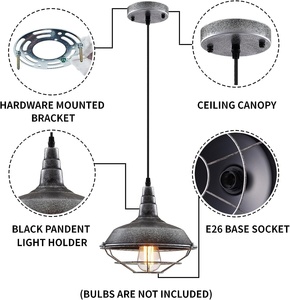 Lámpara de araña industrial retro Otmilance, lámpara de techo colgante de metal, iluminación de granja, lámpara de isla de <span class=keywords><strong>cocina</strong></span>, Plata-Negro - Product Image 6
