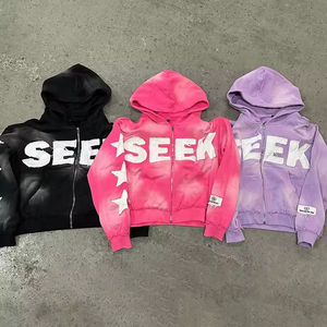 Ensemble sweat-shirt à capuche vintage délavé à l'acide surdimensionné avec imprimé en relief et broderie, pantalon de survêtement en molleton français délavé, 100% coton - Product Image 1