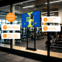 Layar LCD Jendela 3000 Nits Tahan Sinar Matahari, Signage Digital Semi Outdoor Kecerahan Tinggi dengan Sensor Cahaya Otomatis