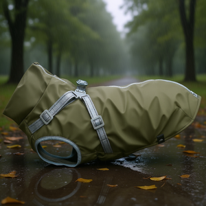 Capa Impermeable para Perro Pontis Rain Harness, Talla M, Verde Oliva, con Correas Reflectantes para Uso en Exteriores - Product Image 3