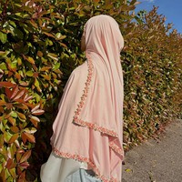 Hijab en jersey liquide de qualité supérieure avec bordure florale brodée pour femmes musulmanes, extensible, respirant, pour Ramadan et Eid