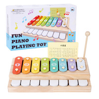 Montessori Wooden 2-in-1 Xylophone Piano Toy for Toddlers, Music Early Education Instrument with Mallets