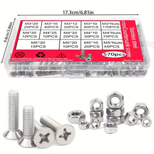 Stainless Steel Cross Countersunk Screw Kit 570pcs M3 M4 M5 Nuts Screws Set For DIY Repair - Product Image 1
