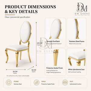 Round Back <b>Gold</b> Stainless Steel Wedding Reception <b>Chair</b> with White Cushion for Banquet Halls Wholesale Seating - Product Image 5