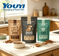 YOUYI Sachet Doypack pour aliments pour chats avec fermeture éclair refermable en feuille d'aluminium, qualité alimentaire supérieure, pour 1 kg de friandises premium pour animaux de compagnie