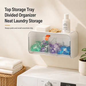 Dispenser per Capsule di Detersivo da Parete in Plastica, Design Moderno e Minimalista con Coperchio Trasparente, <span class=keywords><strong>Porta</strong></span> Capsule Salvaspazio con Ripiano Superiore - Product Image 4