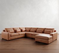 Canapé d'angle de luxe de style nordique avec accoudoirs carrés, assise profonde, chaise longue en L, coussins lombaires amovibles et structure robuste pour salon