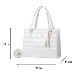 Bolso Bandolera Acolchado para Mujer Fana Kaela, Forro de PU Blanco, Cierre Abierto, Bolso Casual con Decoración de Borlas - Product Image 3
