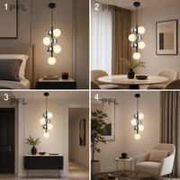 Lustre contemporain en verre à bulles moléculaires verticales longues, en métal noir, style crème minimaliste sombre pour hall d'entrée