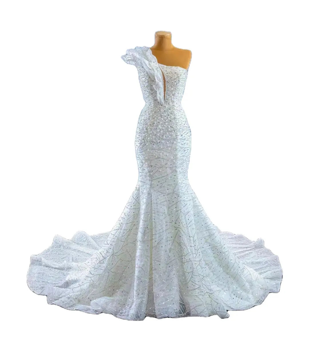 Feishiluo Luxurious Bead Mermaid bridal dress One Shoulder Mermaid wedding dress for women Wedding Gown