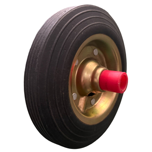 ล้อรถเข็นยางตันแบบมีร่องขนาด 8 x 2 นิ้ว <span class=keywords><strong>ดุม</strong></span>เหล็กชุบสังกะสีกันสนิมสีทอง ปลอกพลาสติกสีแดง แกนขนาด 3/4 นิ้ว - Product Image 1