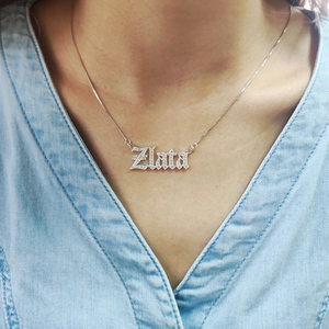 Nome personalizzato collana Moissanite personalizzato 925 argento massiccio vecchia targhetta inglese collane di diamanti per gioielli da sposa - Product Image 3