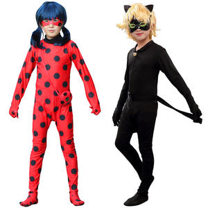 Costume de scène d'Halloween pour fille, motif chat noir et coccinelle, pour enfants, déguisement de coccinelle, ensemble moulant deux pièces - Product Image 1
