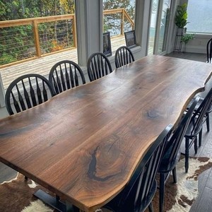 Dessus de table de salle à manger de restaurant en bois de noyer massif de cuisine Live Edge Meubles de maison design à prix abordable - Product Image 6