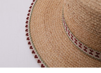 Chapeau de paille en raphia naturel pour femme, style boater, à bord plat, avec garniture en forme de cœur, protection solaire, idéal pour les vacances à la plage