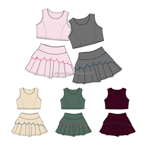 Ensemble de vêtements de yoga personnalisés pour filles à faible MOQ : haut sans manches et jupe plissée avec logo sur mesure - Product Image 4