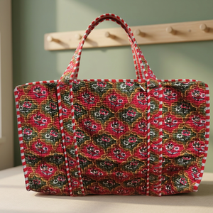 Sacs fourre-tout matelassés en coton imprimé à la main, grande capacité, style campagne française, faits à la main - Product Image 2