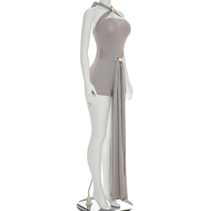 Viviblook J26RP128 Combinaison pour femme, nouvelle collection été, sexy, couleur unie, sans manches, à lacets, avec ruban, combinaison une pièce pour femmes - Product Image 4