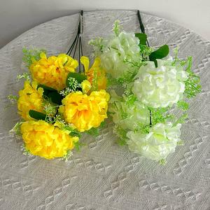 Venta al por mayor barato 5-cabeza artificial Clavel flor ramo de seda funeraria plantas decorativas - Product Image 4