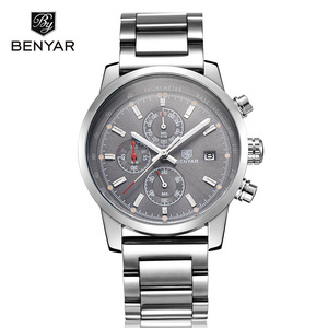 นาฬิกาโครโนกราฟผู้ชาย Benyar สายสแตนเลส กันน้ำ 30 เมตร พร้อมมาตรวัดความเร็ว แสดงวันที่ นาฬิกาจักรกล - Product Image 3