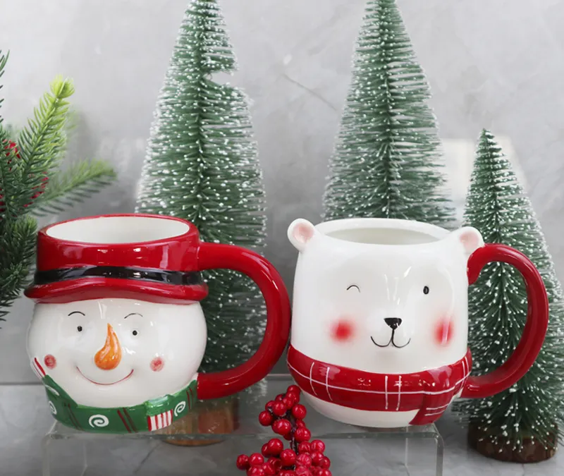 christmas handpaint hard dolomite ceramic coffee cup with snowman santa reindeer bear gnome penguin designs mug