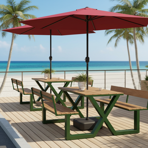 Mesa de Picnic Integrada para Exteriores con Sombrilla, Juego de <span class=keywords><strong>Comedor</strong></span> Moderno para Patio Comercial, Ideal para Cafeterías y Tiendas de Té con Leche - Product Image 5