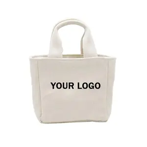 Tas jinjing kanvas Mini ramah lingkungan Logo kustom tas belanja promosi tas Tote kanvas katun organik