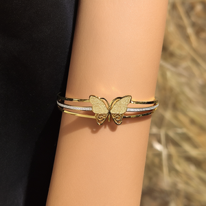 กำไลข้อมือรูปผีเสื้อสแตนเลสชุบทองประดับคริสตัล เครื่องประดับแฟชั่น - Product Image 3