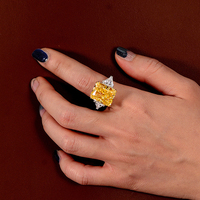 Nouvelles bagues de mariage en argent 925 plaqué rhodium, forme moissanite jaune, coupe glace concassée, grandes bagues, bague en argent pur