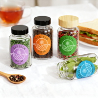 Boîtes personnalisées, pot en verre transparent cylindrique de 120 ml avec couvercle en plastique et en bois, couvercle à vis pour le stockage de fleurs, de thé, d'épices et d'aliments