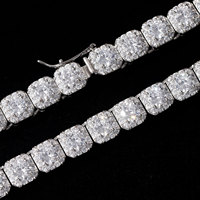 Collier chaîne à maillons en laiton plaqué or avec gros zircon carré de 10 mm, style Hip Hop, certifié par une tierce partie, pour anniversaire de mariage