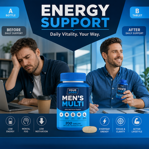 Formule personnalisée en vrac certifiée ISO, multivitamines, multiminéraux, énergie physique, concentration mentale, bien-être, comprimés multivitaminés pour hommes - Product Image 1